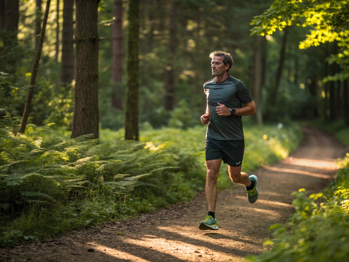 Markus som joggar utomhus i skogen